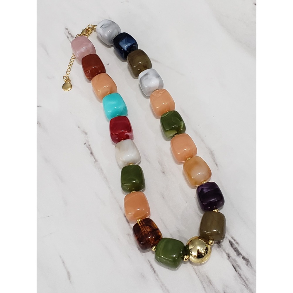 NWOT Mayamar Bold Chunky Beaded Necklace Colorful Rainbow Coastal Faux Gemstones
